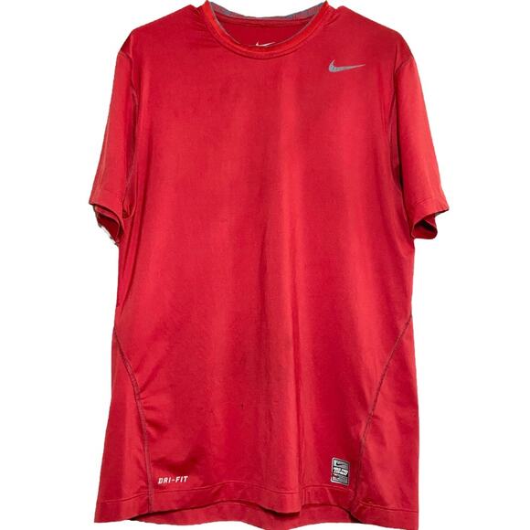 Nike Pro Combat Dri-FIT T-Shirt Fitted Short Sleeve Crew Neck Quick Dry Red L - Picture 2 of 7